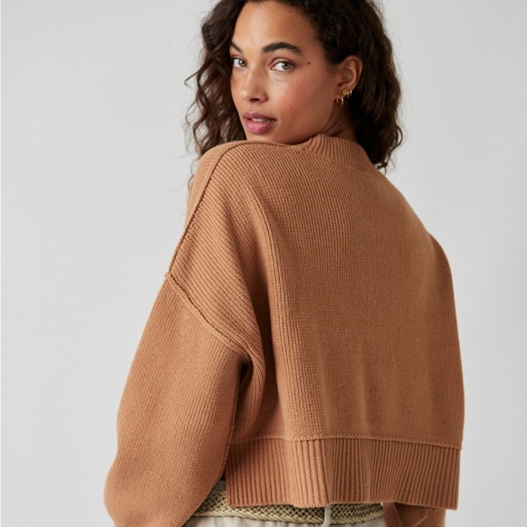 Free People Easy Street Crop Camel Sweater - Picture 1 of 5